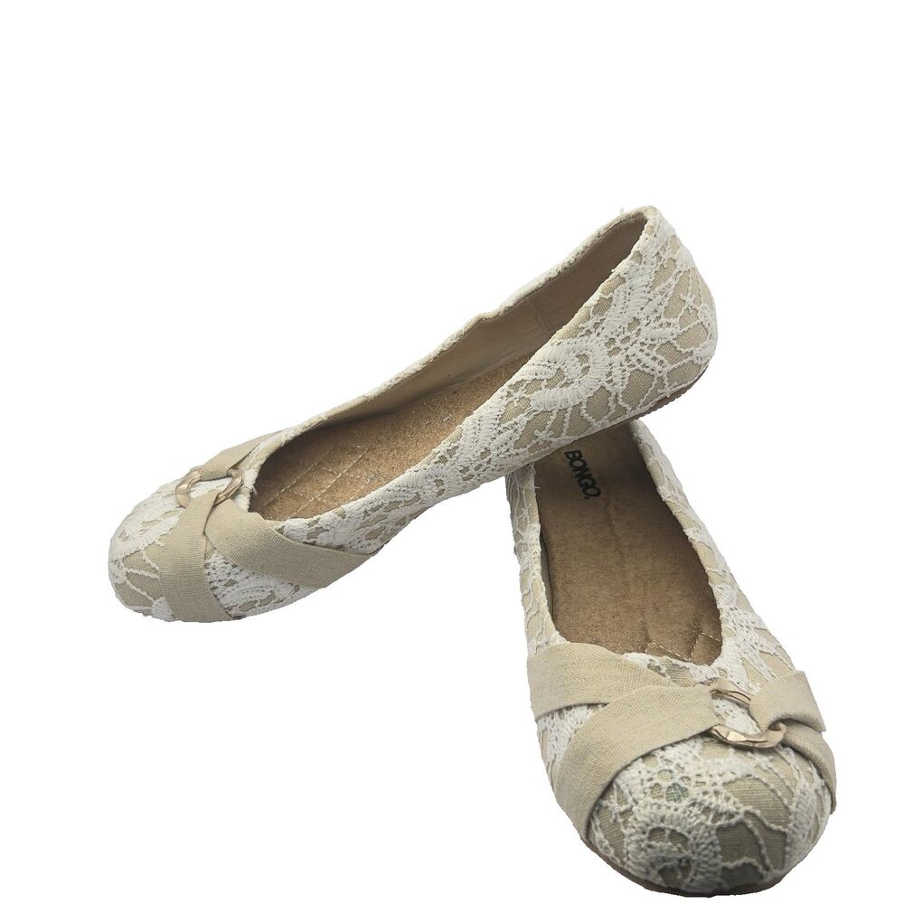 New Bongo Ivory / Beige Lace Ballet Flats w/ Buckle Women’s Dress Shoe Size 10